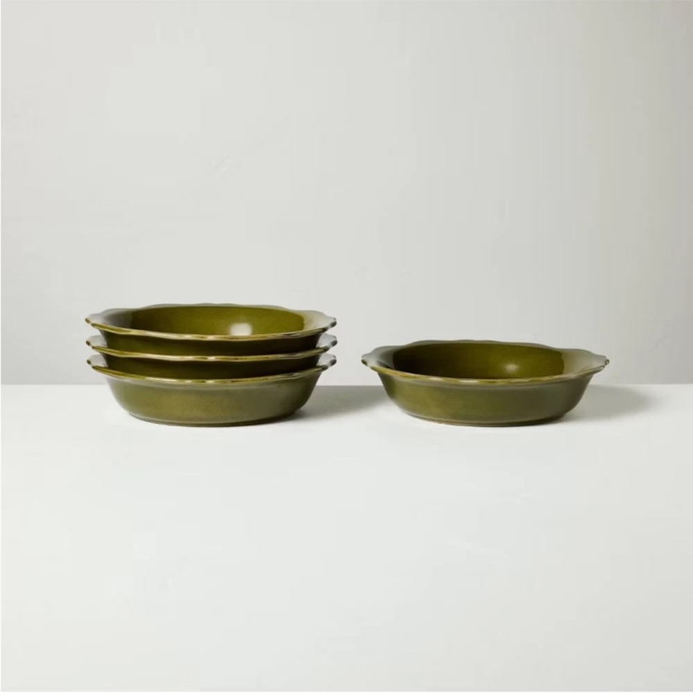 **Set of 4** Hearth & Hand Magnolia Carved Edge Pasta/Grain Bowls FALL Green NEW
